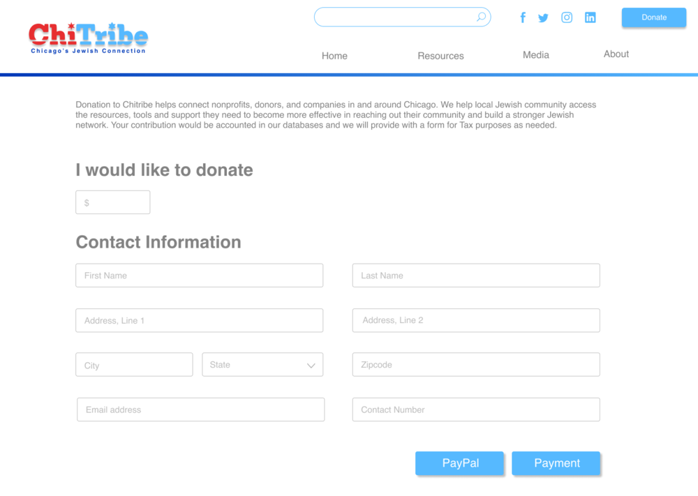 donate iterations - There was content added on the top of the page about donation causeThe type fields were made relative to the itemsThe payment and paypal were given two different tabs since they function differently