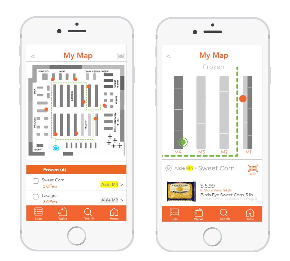 MY MAP - My Map saves time by automatically mapping List items on Store Map, guiding the user with Fastest Shopping Path for locating items, providing easy navigation through aisles and make overall shopping experience efficient and faster
